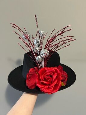 Disco Derby Red Rose Fedora Sequin Sparkle 10.5” Brim Special Occasion Hat